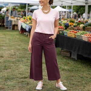 Eddie Bauer Womens Cropped Ankle Pants 6 Burgundy Stretch